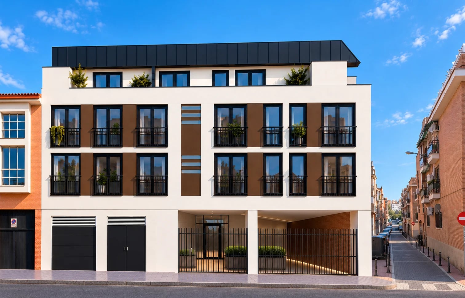 Fachada del Residencial Veneto, 25 viviendas de obra nueva en Calle Peña Nueva 35, Villa de Vallecas